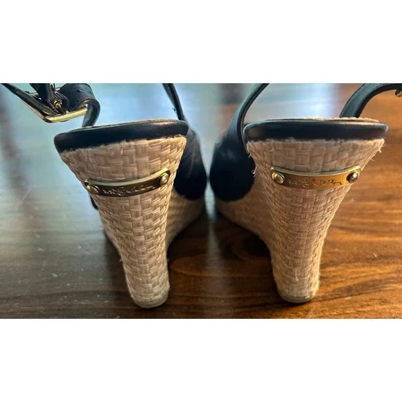 Lilly Pulitzer Kristin Wedge True Navy Blue Leather Sandals Casual Women's Sz 8M - Picture 7 of 11